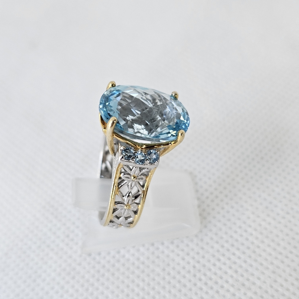 Natural Gems En Vogue Swiss Blue Topaz  Palladium Sterling Silver 18K Size 7 - Picture 4 of 9